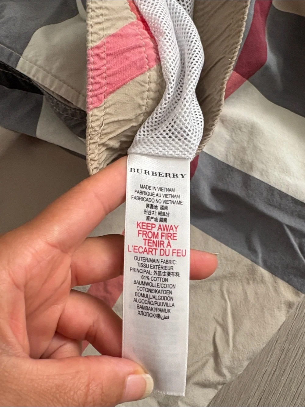 Burberry Men’s Check Swim Trunks in Beige, Gray & Red